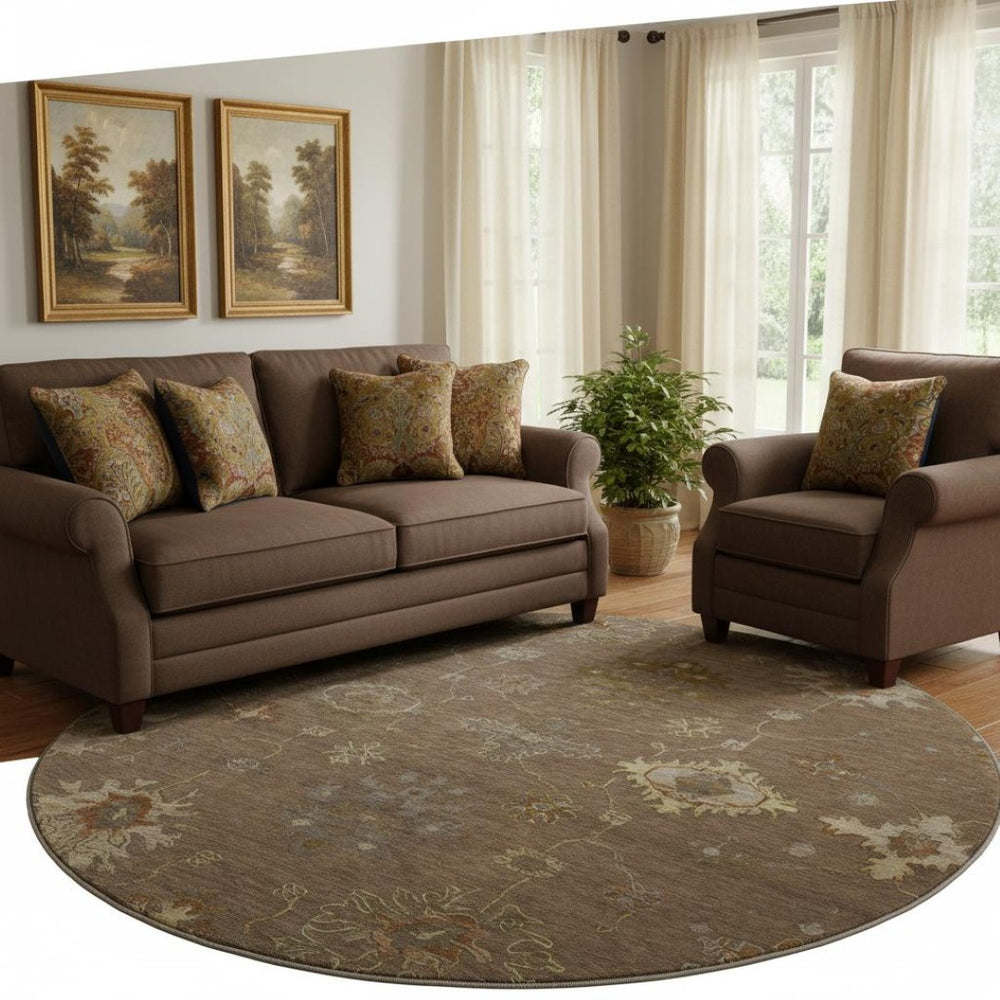 HomeRoots 8' X 10' Chocolate and Beige Oriental Area Rug - Washable, Stain-Resistant, UV Protected Beauty! 716399