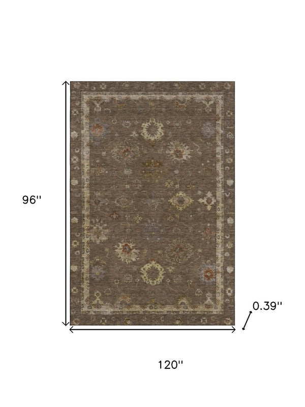 HomeRoots 9' Chocolate and Beige Oriental Area Rug - Washable with UV Protection for Family-Friendly Spaces 716400