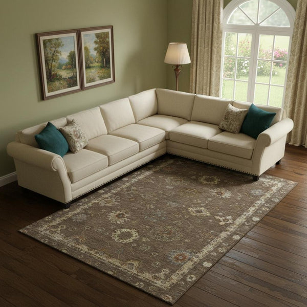 HomeRoots 9' Chocolate and Beige Oriental Area Rug - Washable with UV Protection for Family-Friendly Spaces 716400