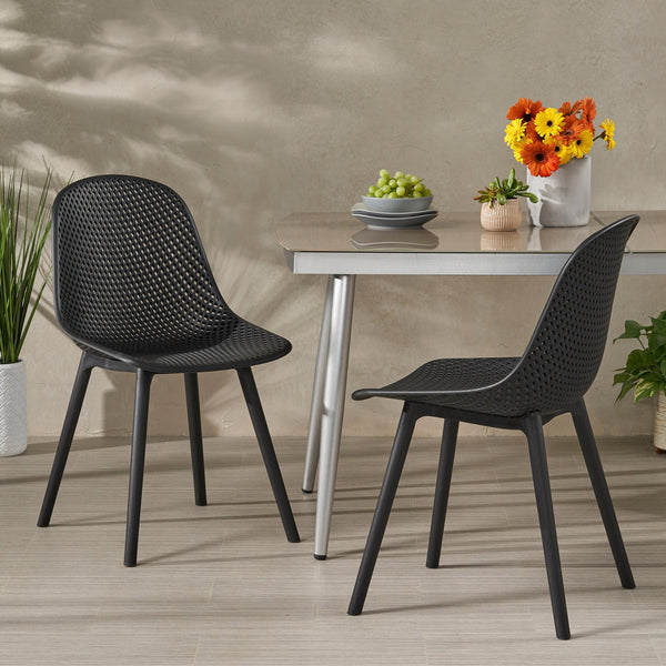 English Elm Christopher Knight Home® - POSEY Chair - Weather-Resistant Polypropylene Outdoor Dining Chair with Perforated Diamond Mesh Design for Durable Style Black 27.5 L x 21.5 W x 20.2 H 69067.00