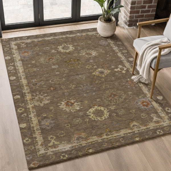 HomeRoots 10' X 14' Chocolate & Beige Oriental Area Rug - Washable, UV Protected, Stain Resistant, Family-Friendly 716401