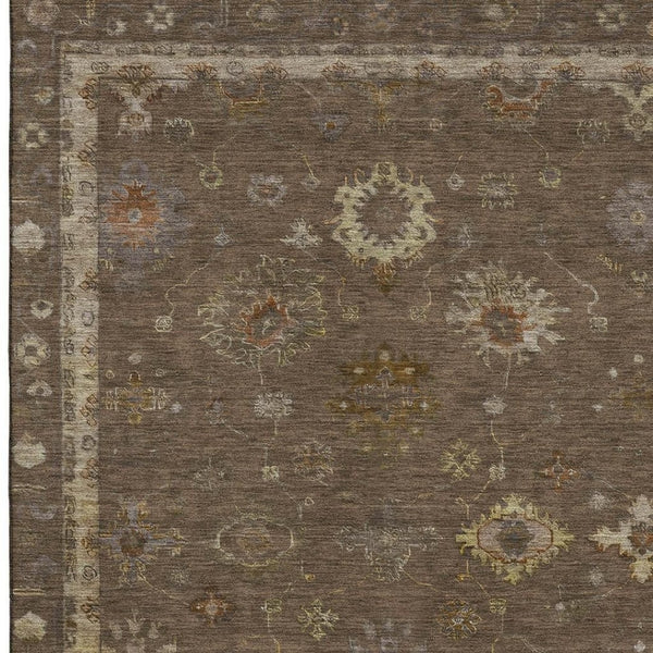 HomeRoots 10' X 14' Chocolate & Beige Oriental Area Rug - Washable, UV Protected, Stain Resistant, Family-Friendly 716401
