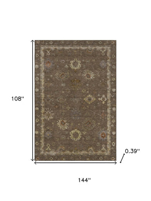 HomeRoots 10' X 14' Chocolate & Beige Oriental Area Rug - Washable, UV Protected, Stain Resistant, Family-Friendly 716401