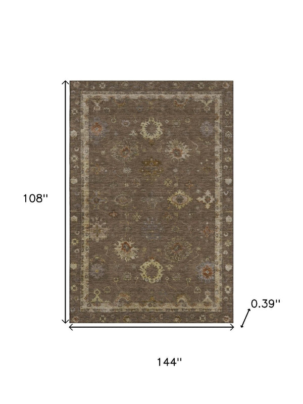 HomeRoots 10' X 14' Chocolate & Beige Oriental Area Rug - Washable, UV Protected, Stain Resistant, Family-Friendly 716401