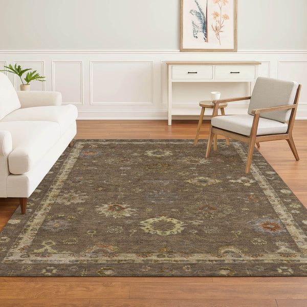 HomeRoots 10' X 14' Chocolate & Beige Oriental Area Rug - Washable, UV Protected, Stain Resistant, Family-Friendly 716401