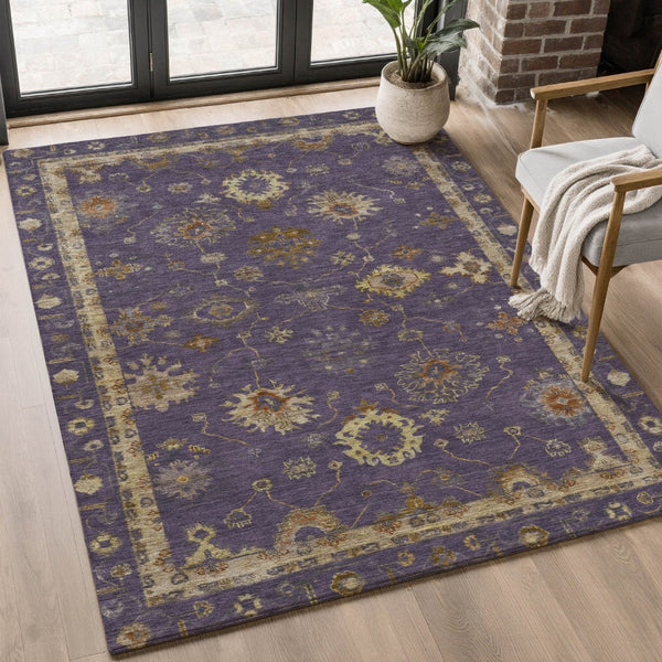HomeRoots 5' X 8' Eggplant & Beige Oriental Area Rug - Washable, UV Protected, Stain Resistant for Homes 716403