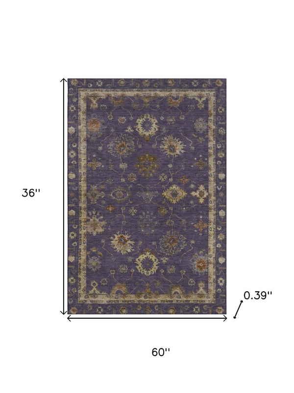 HomeRoots 5' X 8' Eggplant & Beige Oriental Area Rug - Washable, UV Protected, Stain Resistant for Homes 716403