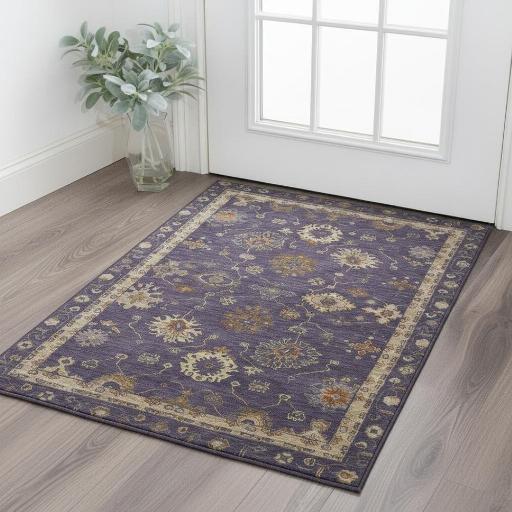 HomeRoots 5' X 8' Eggplant & Beige Oriental Area Rug - Washable, UV Protected, Stain Resistant for Homes 716403
