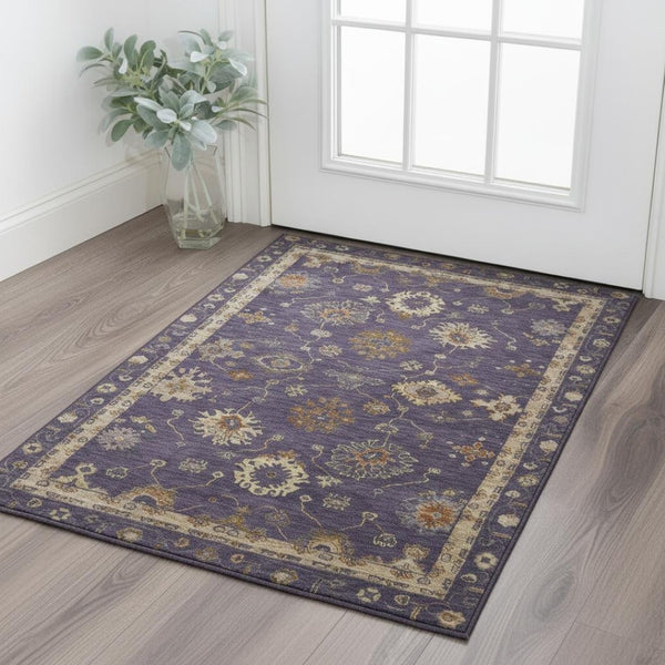 HomeRoots 5' X 8' Eggplant & Beige Oriental Area Rug - Washable, UV Protected, Stain Resistant for Homes 716403