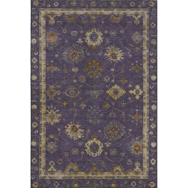 HomeRoots 8' Elegant Eggplant and Beige Oriental Round Rug - Washable, UV-Protected, Family-Friendly Decor 716404