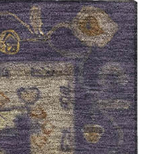 HomeRoots 8' Elegant Eggplant and Beige Oriental Round Rug - Washable, UV-Protected, Family-Friendly Decor 716404