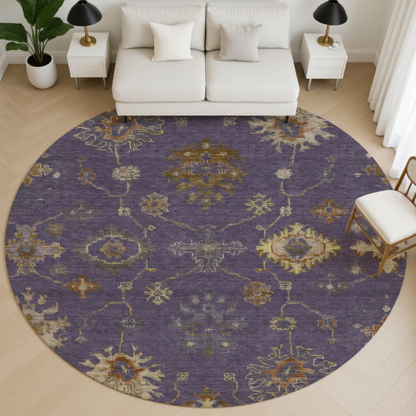 HomeRoots 8' X 10' Elegant Eggplant & Beige Washable Oriental Area Rug with UV Protection for Busy Homes 716405