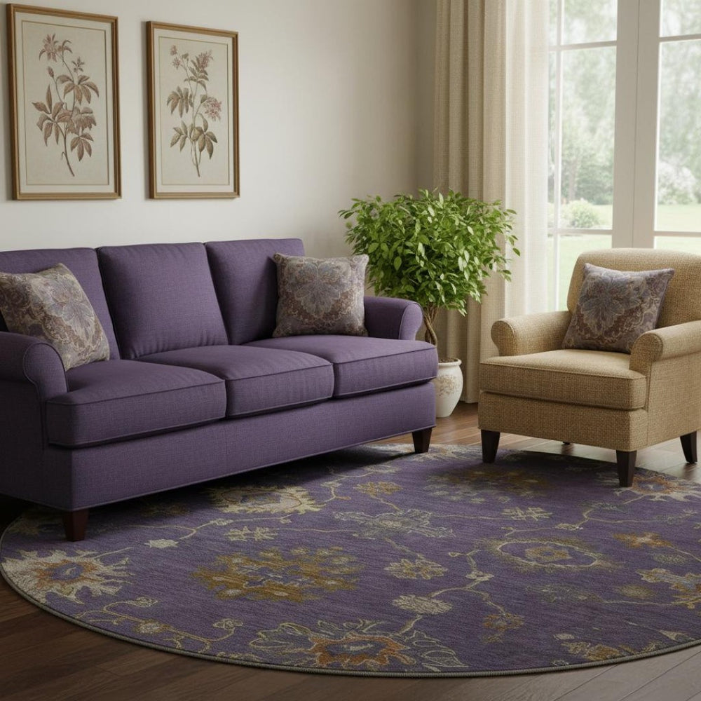 HomeRoots 8' X 10' Elegant Eggplant & Beige Washable Oriental Area Rug with UV Protection for Busy Homes 716405