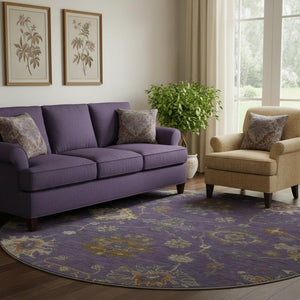HomeRoots 8' X 10' Elegant Eggplant & Beige Washable Oriental Area Rug with UV Protection for Busy Homes 716405