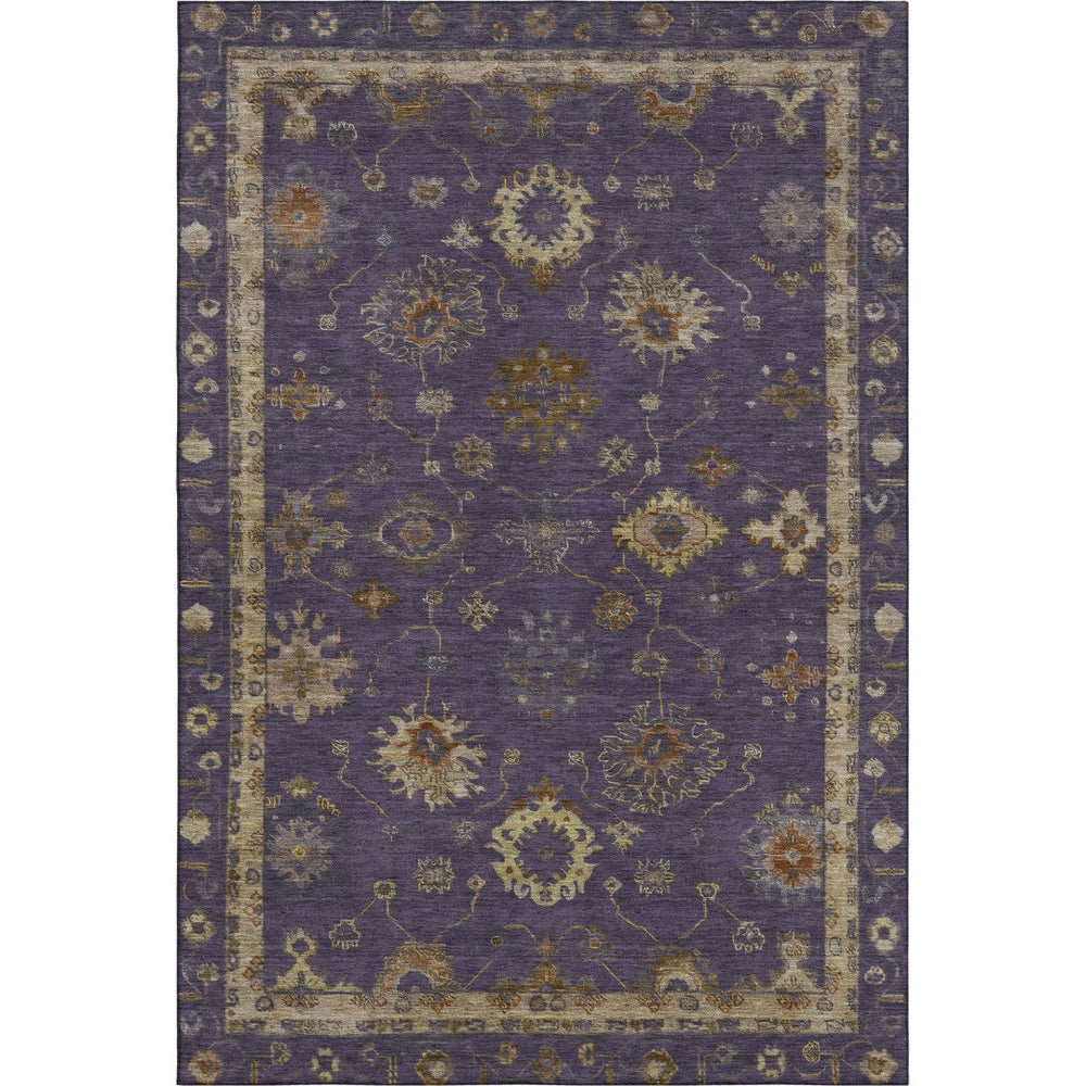 HomeRoots 9' X 12' Eggplant and Beige Oriental Area Rug - Washable, UV Protected, Durable for Homes with Kids & Pets 716406