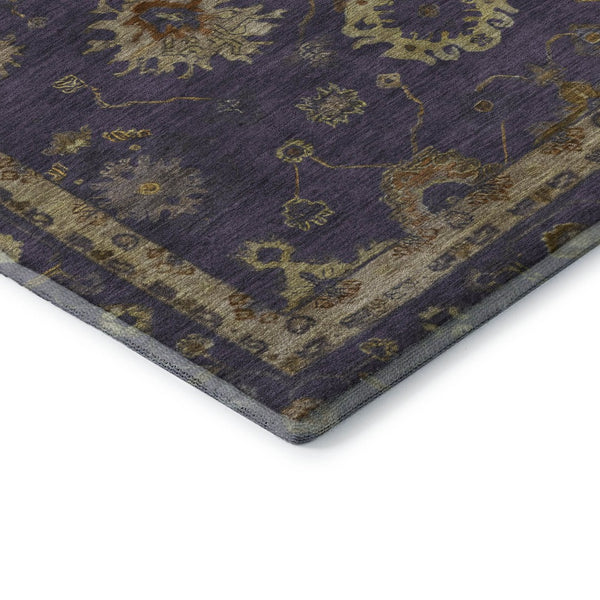 HomeRoots 9' X 12' Eggplant and Beige Oriental Area Rug - Washable, UV Protected, Durable for Homes with Kids & Pets 716406