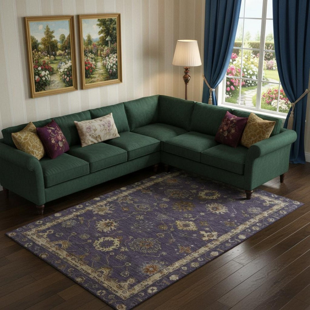 HomeRoots 9' X 12' Eggplant and Beige Oriental Area Rug - Washable, UV Protected, Durable for Homes with Kids & Pets 716406