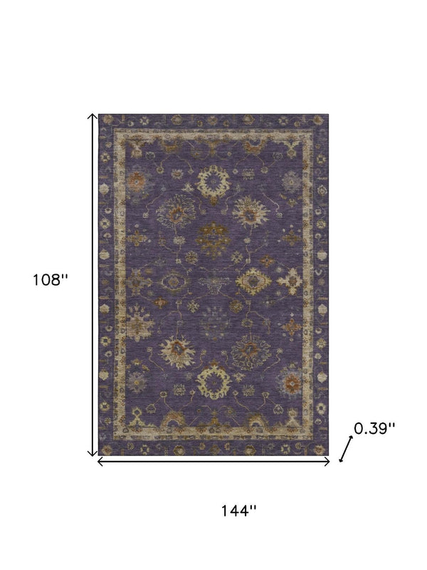 HomeRoots 10' X 14' Eggplant Beige Oriental Area Rug - Washable, UV Protected, Stain Resistant for Homes 716407