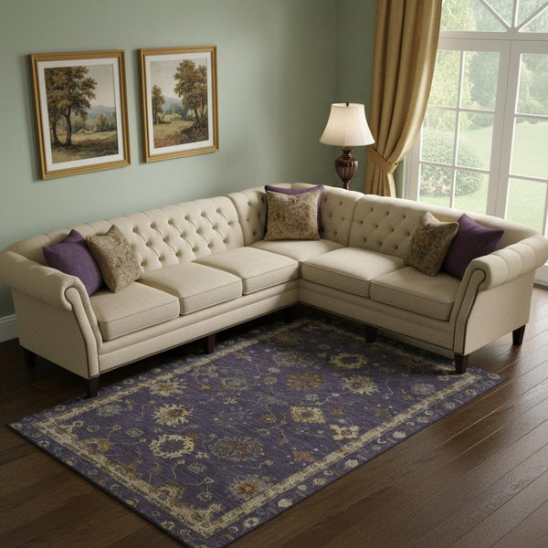 HomeRoots 10' X 14' Eggplant Beige Oriental Area Rug - Washable, UV Protected, Stain Resistant for Homes 716407