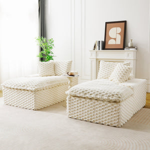 English Elm White Turtle Velvet Double Chaise Lounge - Plush Modular Sofa With Compressed Sponge & Pillows W3371S00038-GIGA