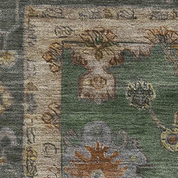 HomeRoots 5' X 8' Fern Green & Gold Oriental Area Rug - Washable, Stain Resistant, UV Protected for Homes 716409