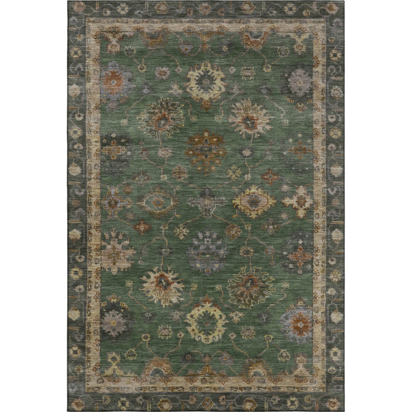 HomeRoots 8' Washable Fern Green and Gold Oriental Rug with UV Protection – Elegant, Stain-Resistant Design! 716410
