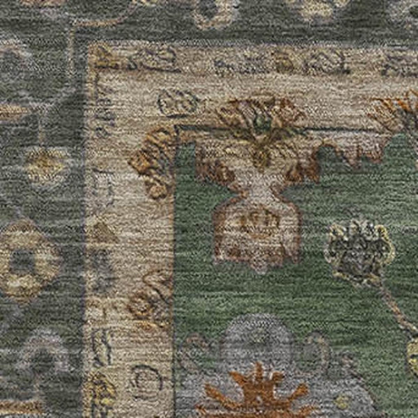 HomeRoots 8' Washable Fern Green and Gold Oriental Rug with UV Protection – Elegant, Stain-Resistant Design! 716410