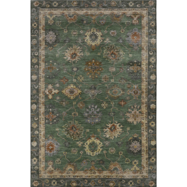 HomeRoots 8' Washable Fern Green and Gold Oriental Rug with UV Protection – Elegant, Stain-Resistant Design! 716410