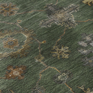 HomeRoots 8' Washable Fern Green and Gold Oriental Rug with UV Protection – Elegant, Stain-Resistant Design! 716410