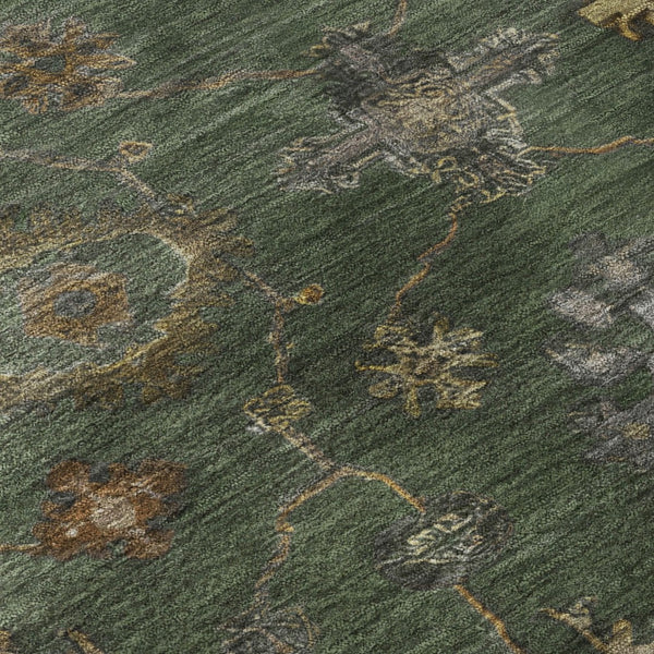 HomeRoots 8' Washable Fern Green and Gold Oriental Rug with UV Protection – Elegant, Stain-Resistant Design! 716410