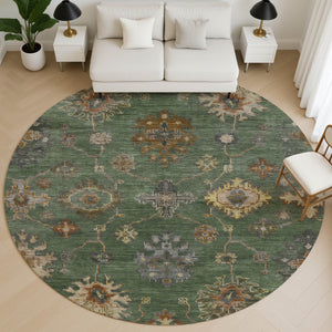 HomeRoots 8' X 10' Fern Green and Gold Oriental Area Rug - Washable, UV Protected & Perfect for Busy Homes! 716411