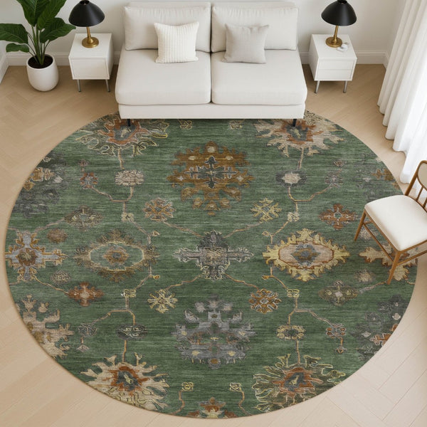 HomeRoots 8' X 10' Fern Green and Gold Oriental Area Rug - Washable, UV Protected & Perfect for Busy Homes! 716411