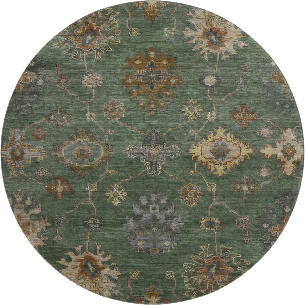 HomeRoots 8' X 10' Fern Green and Gold Oriental Area Rug - Washable, UV Protected & Perfect for Busy Homes! 716411