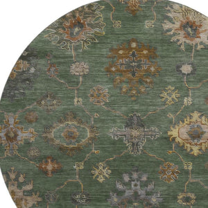 HomeRoots 8' X 10' Fern Green and Gold Oriental Area Rug - Washable, UV Protected & Perfect for Busy Homes! 716411