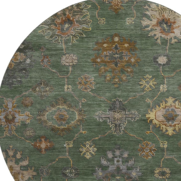 HomeRoots 8' X 10' Fern Green and Gold Oriental Area Rug - Washable, UV Protected & Perfect for Busy Homes! 716411