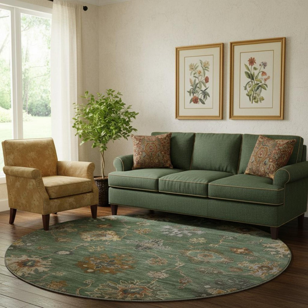 HomeRoots 8' X 10' Fern Green and Gold Oriental Area Rug - Washable, UV Protected & Perfect for Busy Homes! 716411