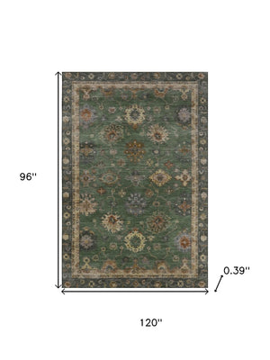 HomeRoots 9' X 12' Fern Green & Gold Oriental Area Rug – Washable, UV-Protected, Stain-Resistant Elegance! 716412