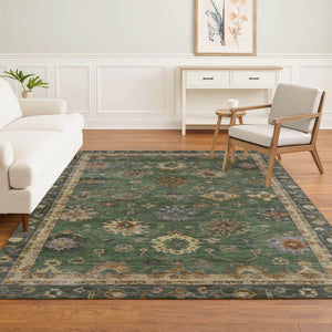 HomeRoots 9' X 12' Fern Green & Gold Oriental Area Rug – Washable, UV-Protected, Stain-Resistant Elegance! 716412