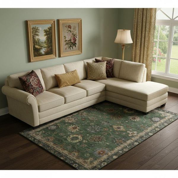 HomeRoots 9' X 12' Fern Green & Gold Oriental Area Rug – Washable, UV-Protected, Stain-Resistant Elegance! 716412