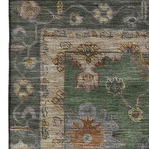 HomeRoots 10' X 14' Fern Green & Gold Oriental Area Rug - Washable, UV Protected, Stain Resistant Luxury Decor 716413