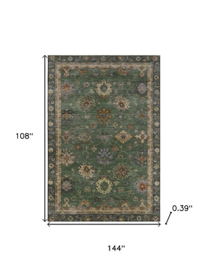 HomeRoots 10' X 14' Fern Green & Gold Oriental Area Rug - Washable, UV Protected, Stain Resistant Luxury Decor 716413
