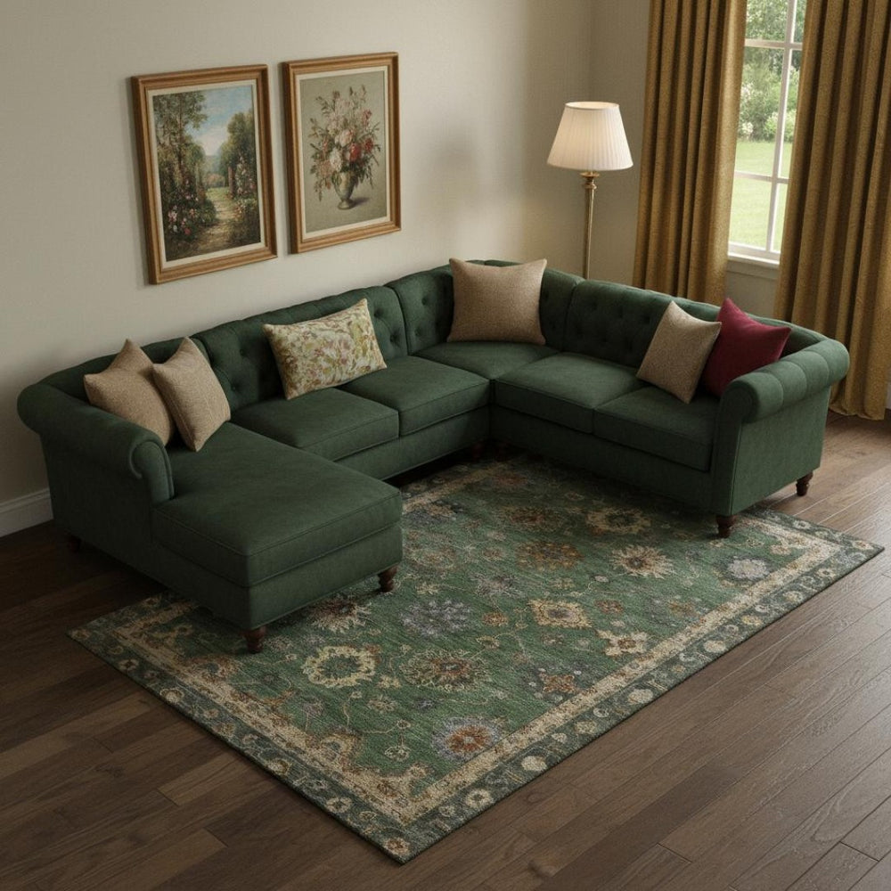 HomeRoots 10' X 14' Fern Green & Gold Oriental Area Rug - Washable, UV Protected, Stain Resistant Luxury Decor 716413