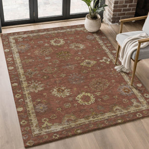 HomeRoots 5' X 8' Rust & Beige Oriental Area Rug - Washable, UV Protected, Durable for High-Traffic Spaces 716415