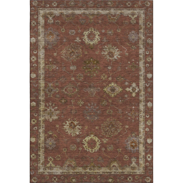 HomeRoots 5' X 8' Rust & Beige Oriental Area Rug - Washable, UV Protected, Durable for High-Traffic Spaces 716415