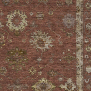 HomeRoots 5' X 8' Rust & Beige Oriental Area Rug - Washable, UV Protected, Durable for High-Traffic Spaces 716415
