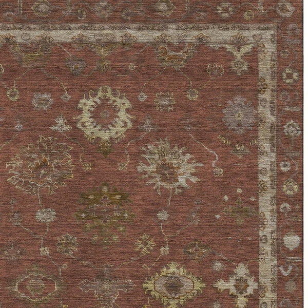 HomeRoots 5' X 8' Rust & Beige Oriental Area Rug - Washable, UV Protected, Durable for High-Traffic Spaces 716415