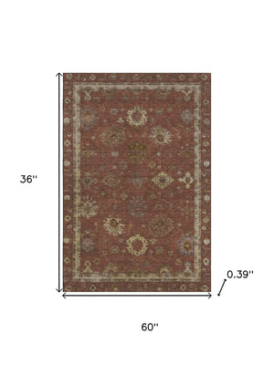 HomeRoots 5' X 8' Rust & Beige Oriental Area Rug - Washable, UV Protected, Durable for High-Traffic Spaces 716415