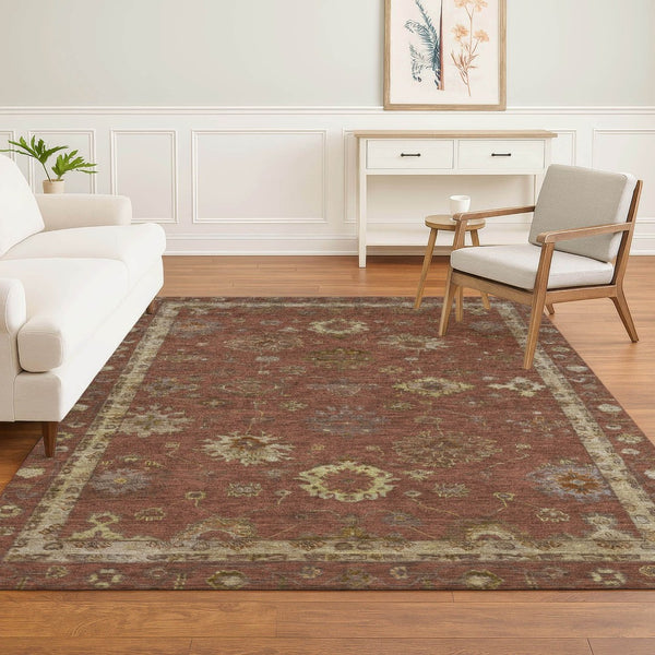HomeRoots 5' X 8' Rust & Beige Oriental Area Rug - Washable, UV Protected, Durable for High-Traffic Spaces 716415