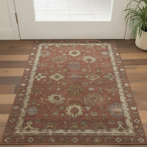 HomeRoots 5' X 8' Rust & Beige Oriental Area Rug - Washable, UV Protected, Durable for High-Traffic Spaces 716415