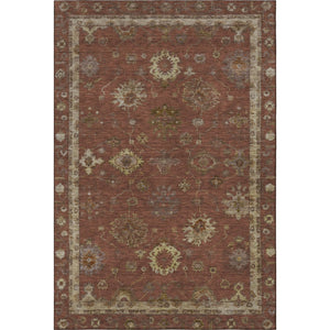 HomeRoots 8' Durable Washable Round Rug in Rust and Beige with UV Protection - Perfect for High-Traffic Areas! 716416
